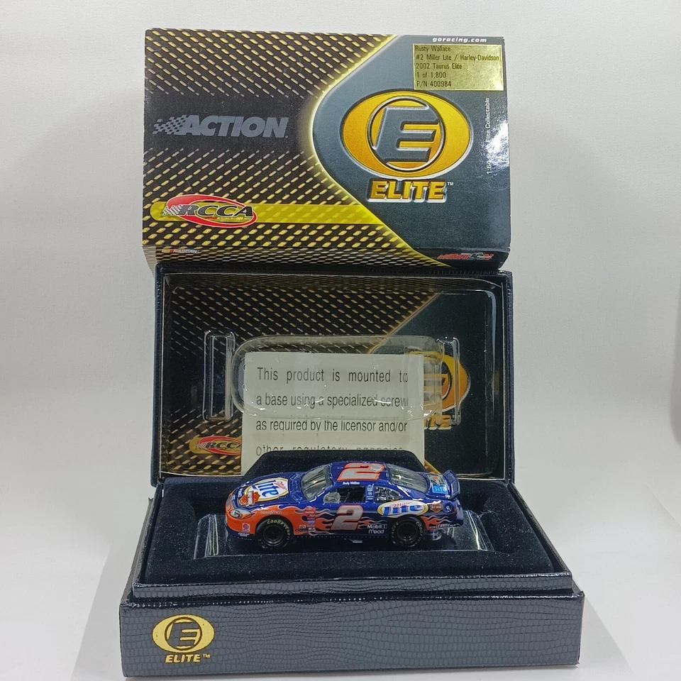 #2 Rusty Wallace '02 Miller Lite/Harley Davidson Nascar 1 64 Elite - Imagem 2 de 2