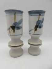 2 VINTAGE BLUE VIC GREENAWAY AUSTRALIAN POTTERY WINE GOBLETS STEM CUPS GLASSES
