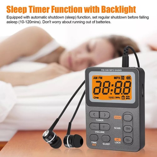 Portable Pocket Digital LCD AM FM Radio Stereo MP3 USB Rechargeable w/Earphones - Afbeelding 4 van 8