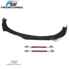 Fits Honda Civic 66"-71" Gloss Black Front Bumper Lip B Style + 2PCS Strut Rods