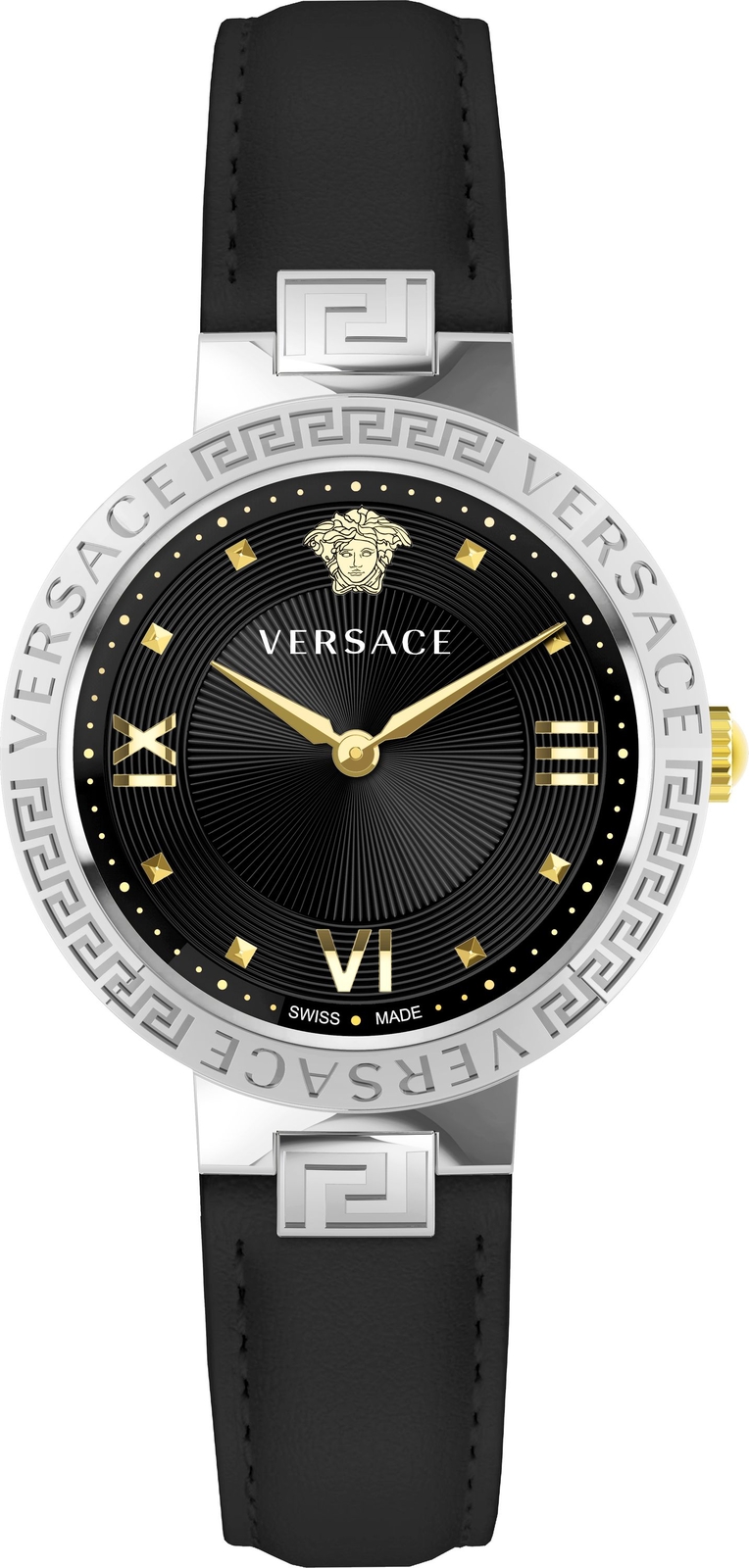 Versace VE2K00221 Greca Lady silver black Leather Women's Watch NEW