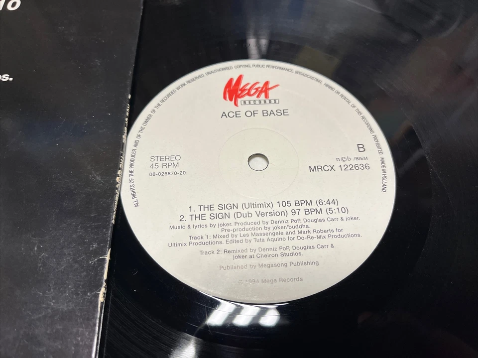 ACE OF BASE - THE SIGN REMIXES - MEGA RECORDS HOLLAND IMPORT 12" SINGLE Foto 4 de 4