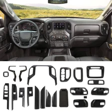 Center Console Interior Trim Cover Kit For Chevy Silverado 19-25 22X Carbon Fibe