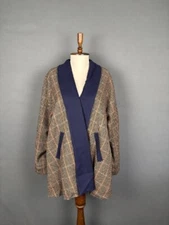 Avoca Collection Womens Cardigan Sweater Size S Brown Plaid Wool Long Sleeve