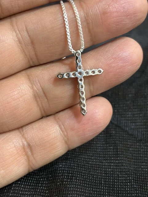 3 Ct Rund Simulierter Diamant Anhänger Halskette Kreuzform 14k Weiß Vergoldet - Bild 2 von 4