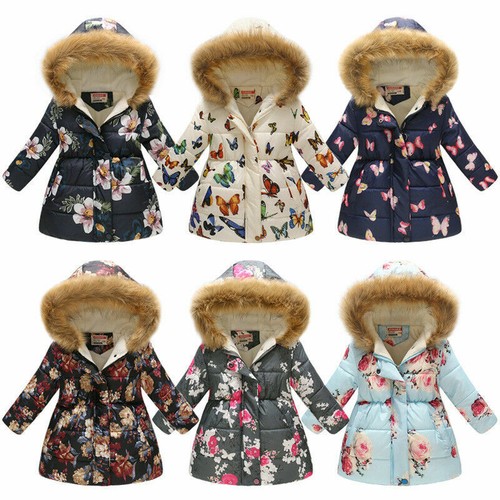 Kids Baby Girls Warm Hooded Wind Dust Coat Winter Jacket Outerwear 3-7T