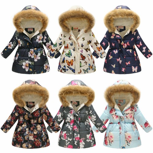 Kids Baby Girls Warm Hooded Wind Dust Coat Winter Jacket  Outerwear 3-7T - Afbeelding 1 van 17