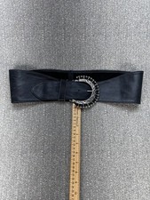 Vintage Belt Wide Leather Black Round Silver Buckle Heavy 80  s Rocker Style