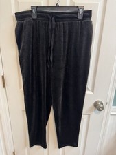 Cuddl Duds L Black Velour Drawstring Elastic Waist Pants Pockets Preowned