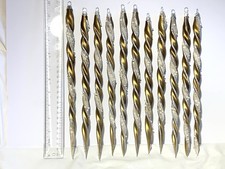 Lot 11 Twisted Glass Christmas Icicle Ornaments 12  Gold w/ Glitter  Beads