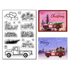 Christmas Truck Clear Stamps Poinsettia Pine Tree Pumpkin Rubber DIY Scrapbook