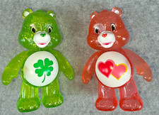 Care Bears 2.5" Glitter Transparent Figure Green Pink good luck love a lot
