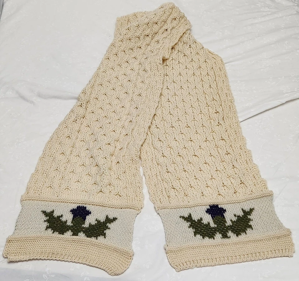 100% Lana Cardo Escocés Aran Cable Tejido 72" Bufanda Crema/Natural NUEVO Foto 2 de 4