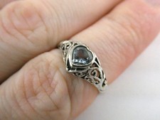 Marsala Sterling Silver Openwork Design Heart Cut Blue Topaz Ring Size 7.25 2.1g