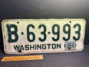 1950 Washington State License Plate w/ 1951 Tab, B-63-993
