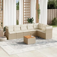 Garden Sofa Set Beige PE rattan Large Modular Garden Sofa Set