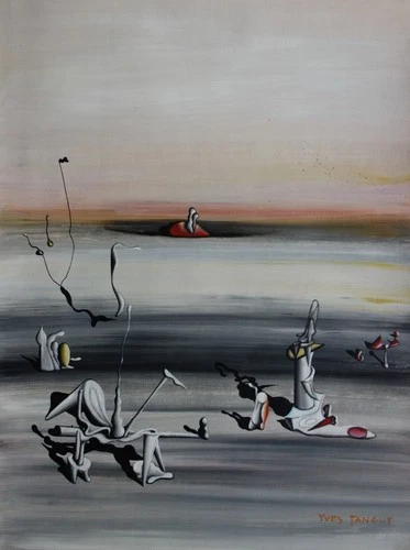 Fine unique painting – Surreal landscape, signed Yves Tanguy, w COA