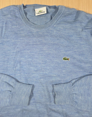 Lacoste Men's 5 L Blue Wool Crew Neck Pullover Sweater Sweatshirt Casual Preppy