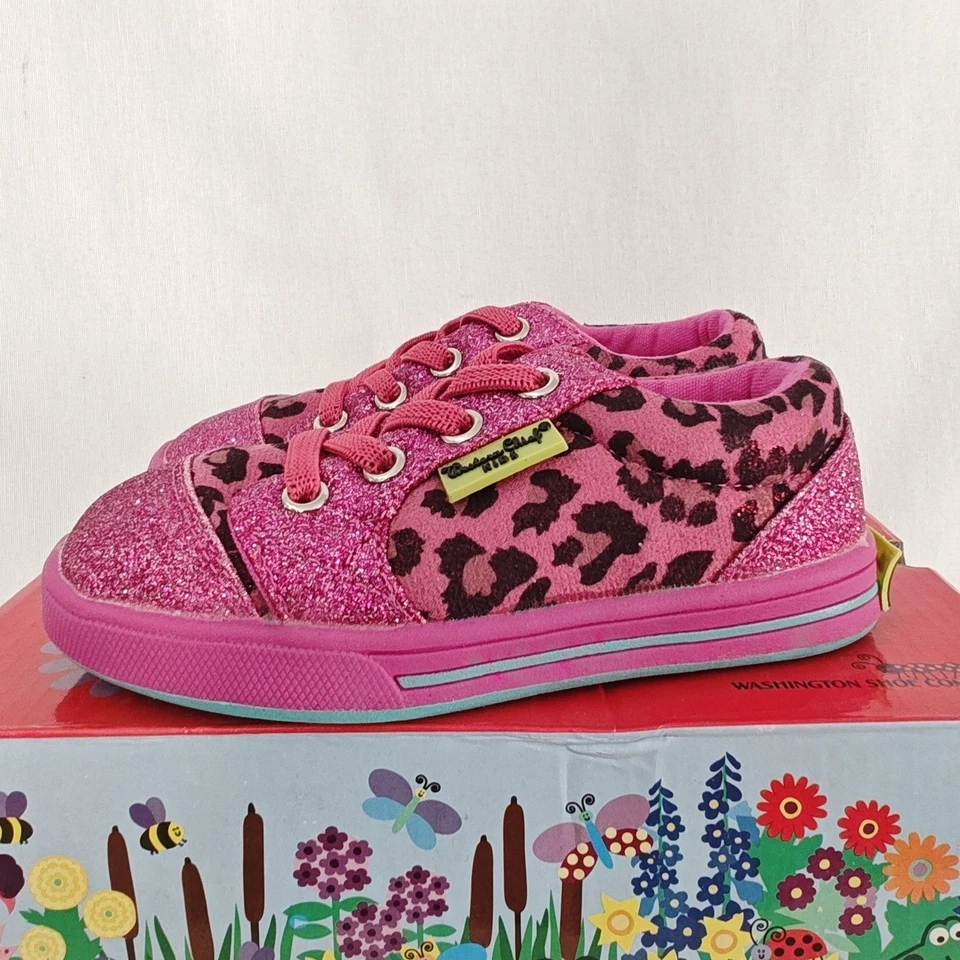 Western Chief Kids Sneaker Flashy Leopard Pink Glitter Black Lace Up 9 New Foto 2 de 4