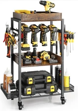 Power Tool Organizer Garage Storage Drill Rack Rolling Cart Shelf Cabinet