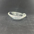 VINTAGE 50s STEUBEN CRYSTAL SLOPED ASHTRAY WITH ROUNDED HANDLE, SIGNED, 3 3/4”