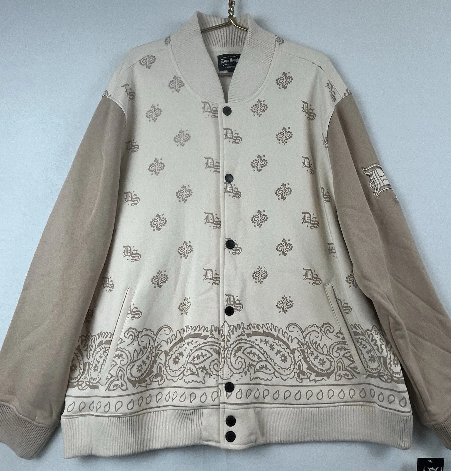 NWT Dogg SUPPLY Snoop DOGG Varsity JACKET Khaki/Cream Sz 3XL AllGender Men Women
