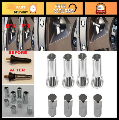Universal TPMS Chrome Valve Stem Sleeve Covers & Cap Dress Up Kit - Set of 4 for