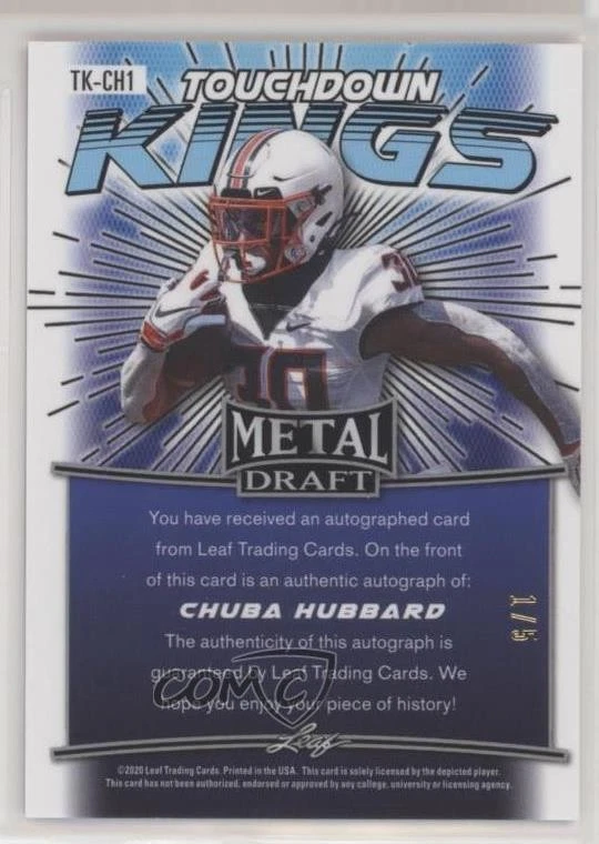 2021 Leaf Metal Draft Pink Crystals /5 Chuba Hubbard #TK-CH1 Rookie Auto RC - Image 2 of 2