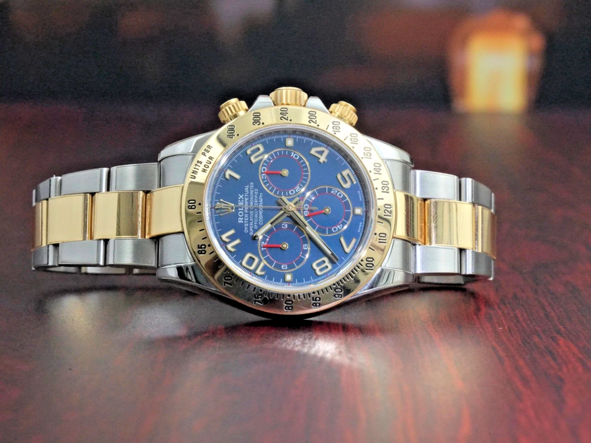 Rolex Daytona 116523 Two-Tone Blue Arabic Dial Gold Bezel -RSC