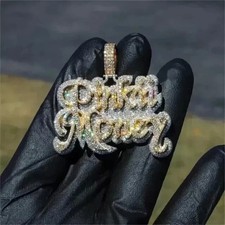 3 Ct Round Cut Moissanite Men's Customize Name Pendant 14K Yellow Gold Plated