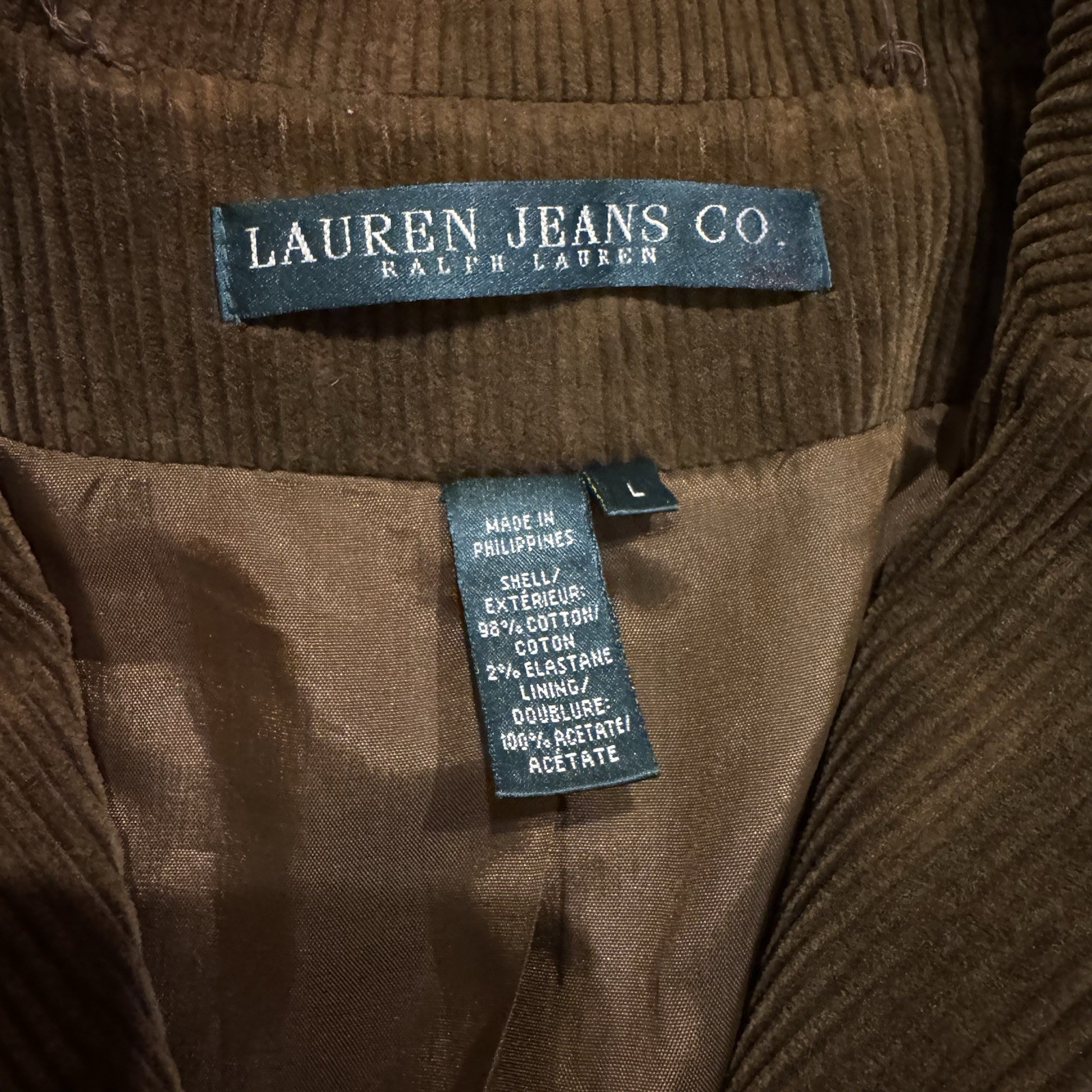 Vtg Ralph Lauren Jeans Co. Corduroy Blazer Lrg Brown Fitted Jacket Old Money 90s thumbnail 9