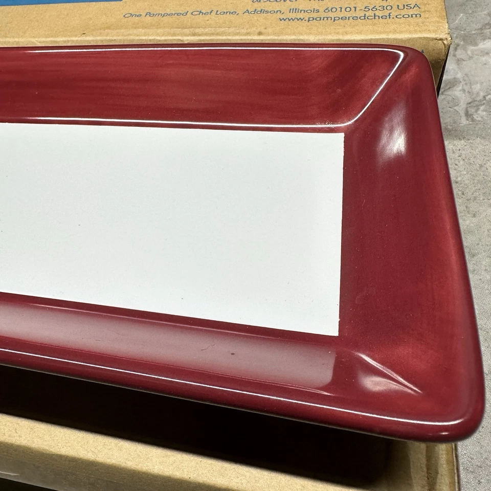 Pampered Chef Simple Additions Rectangle Serving Platter w/ Cranberry Accent - Image 3 of 4