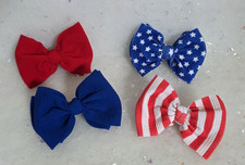 4 Pack of Grosgrain Ribbon 4.5" Bows Elastic Hair Tie Headbands Red White Blue