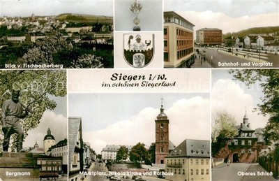 Siegen Westfalen Blick vom Fischbacherberg Bahnhof Vorplatz Schloss Marktplatz K