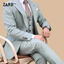 Men's Mint Green 3 Piece Suit Wedding Groom Prom Slim Fit Vest Tuxedo TR
