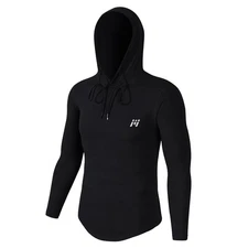 Men Athletic Shirt Workout Running Long Sleeve Shirt Hoods hoodie Quick Dry Cool