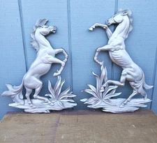 Set Of 2 Vintage 60's SYROCO WOOD Large 18" Horse Stallions Wall Hanging Art 
