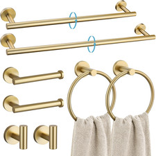 Brushed Gold 8 Piece Bathroom Hardware Set, SUS304 Stainless Steel 24 Inch and 2