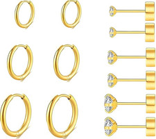 14K Gold Flat Back Earrings for Women Men Dainty Hypoallergenic Surg...