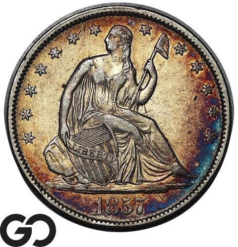 1857 Seated Liberty Half Dollar, Nice Album Toner, Choice XF++