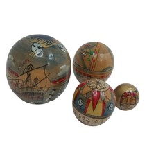 Matryoshka Wooden Nesting Balls Hand Painted Set of 4 Nautical Tall Ships NEW