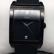 Guess U0298G1 Mens Watch 36mm Black Dial Black Steel Bracelet New Battery 7.25"