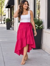 Eliza J Womens High-Low Midi Skirt Hot Pink Size 8 Tiered Ruffled Polyester