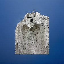 Hugo Boss Men Slim Fit Soft Line White Polka Dot Dress Shirt Size S Long Slee