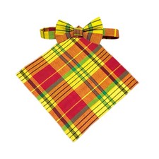 Men’s Caribbean Madras Bow Tie & Pocket Square Set - Yellow Plaid Pretied