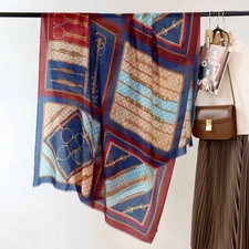 Metallic Chain Wool Scarf Ring Spun Winter Modern Womens Lightweight Wrap