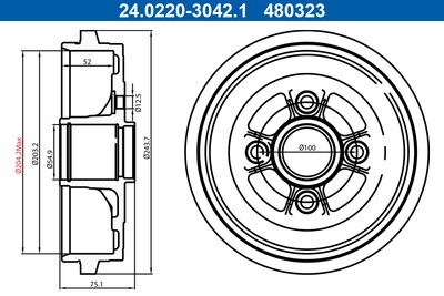 ATE 24.0220-3042.1 Bremstrommel für NISSAN