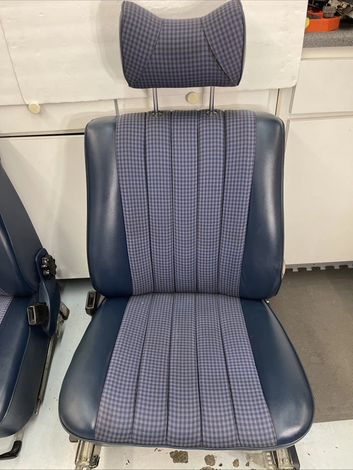 Asientos delanteros Mercedes Benz W116 450SEL 280SEL 450SE 280SE 300SD tela euro azul Foto 2 de 4