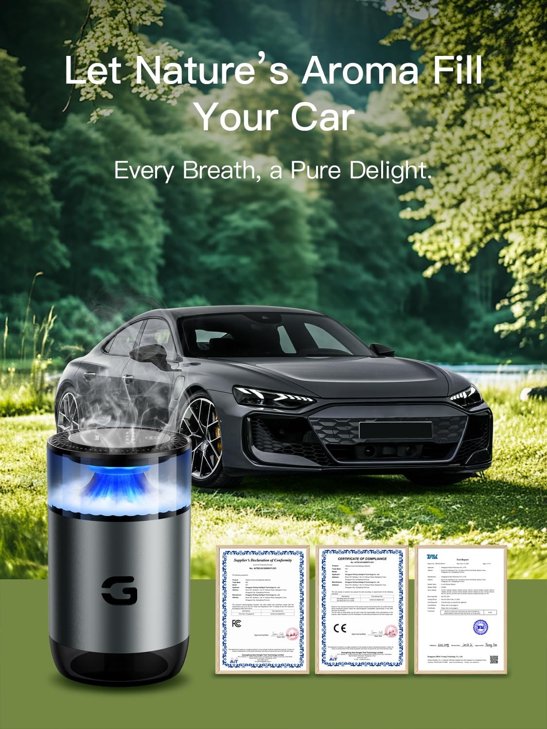 Smart Car Air Freshener Diffuser, Waterless Essential Oil Diffuser with 4 Mod... thumbnail 8
