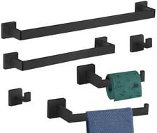 6-Pieces Bathroom Hardware Set Matte Black Bathroom Accessories Set SUS304 To...